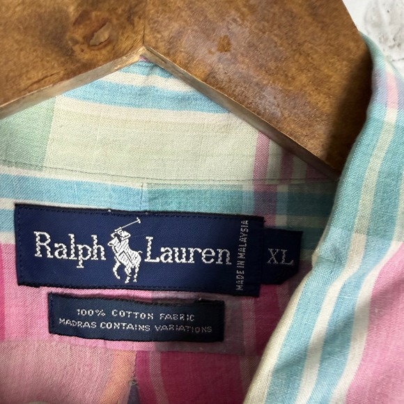 Ralph Lauren Mens XL Madras Plaid Spring Easter Shirt Short Sleeve Button Down - Picture 4 of 7